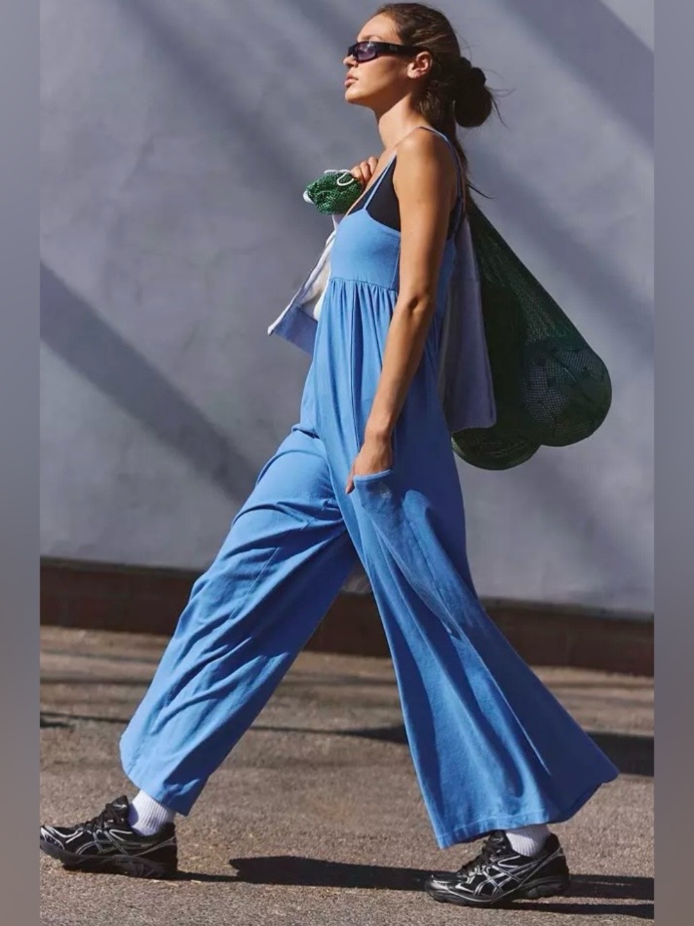 NWT FREE PEOPLE MOVEMENT HOT SHOT STRAPPY ONESIE JUMPSUIT LIGHT COBALT - Picture 3 of 4